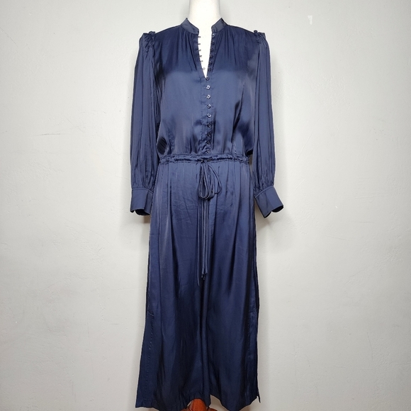 NWT Zadig & Voltaire Relinda Satin Button Front Midi Dress Size Large - Picture 3 of 14